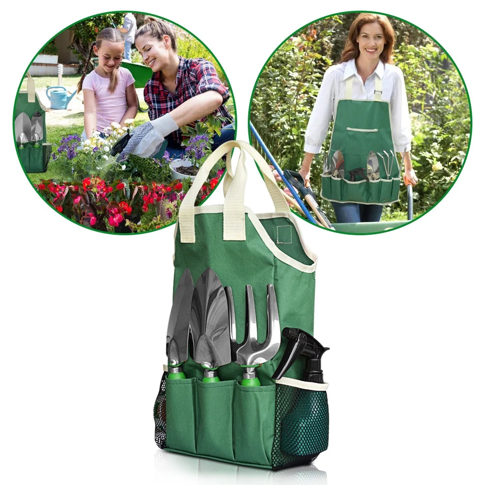 11-Piece Garden Tool Set with Tote Bag and Gardening Apron – Stainless Steel Hand Tools