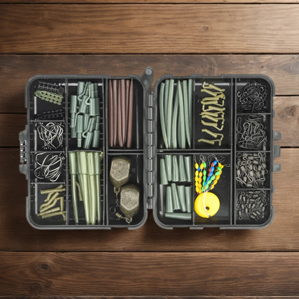 217-Piece Carp Fishing Kit – Swivels, Clips, Tail Sleeves & Terminal Tackle Set with Compact Box for Rig Setup
