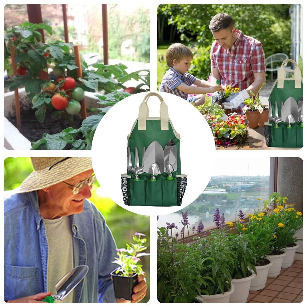 11-Piece Garden Tool Set with Tote Bag and Gardening Apron – Stainless Steel Hand Tools
