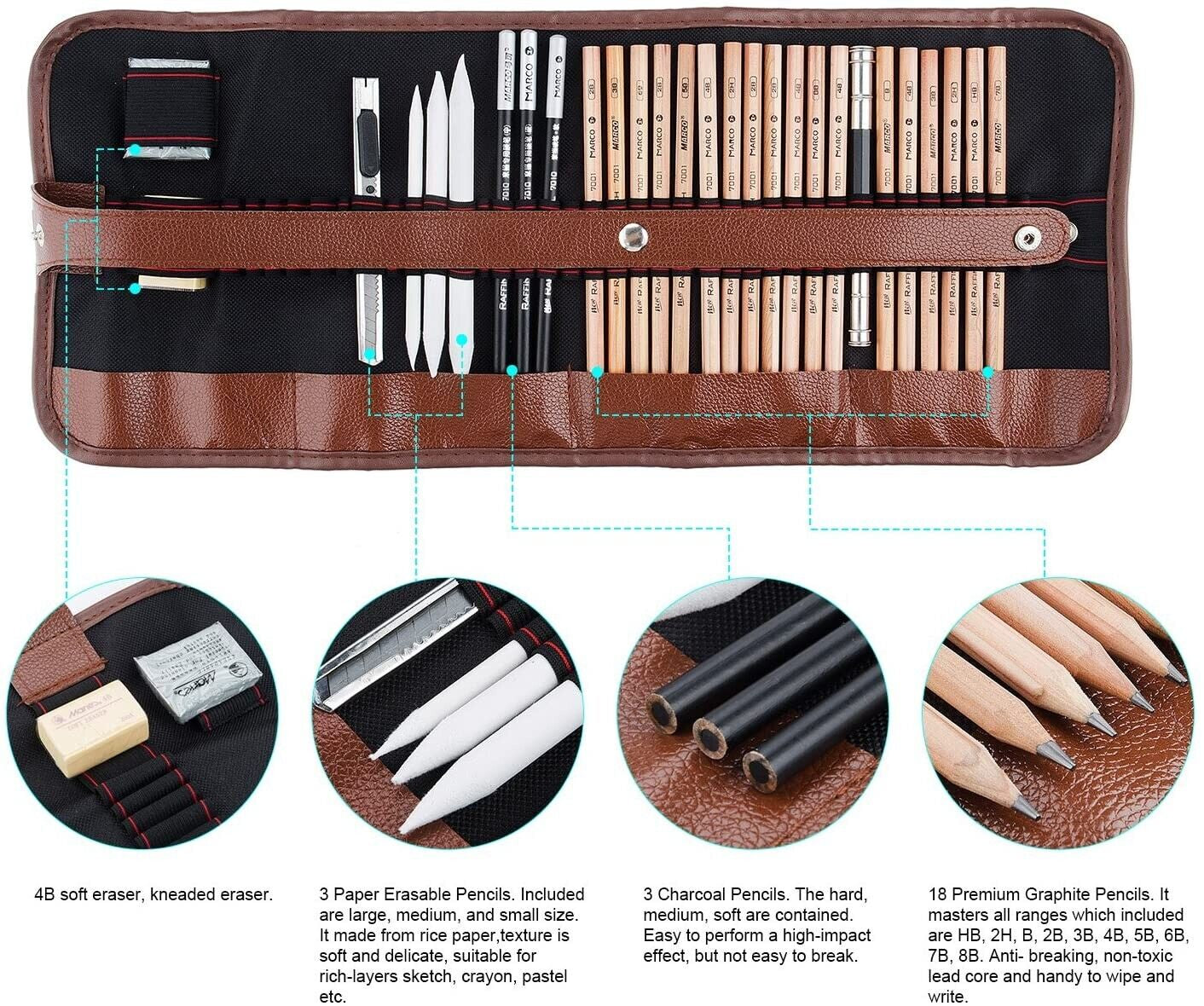 29PCS Professional Drawing Artist Kit – Pencils and Sketch Charcoal Art Tools