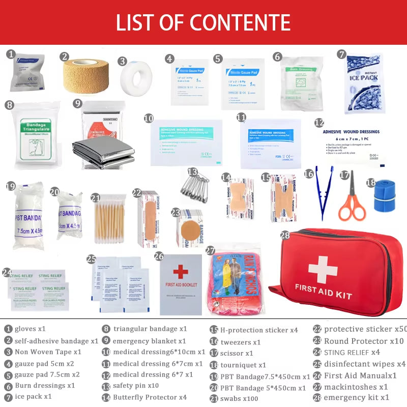 Portable Emergency First Aid Kit – Multi-Purpose Medical Supplies for Outdoor Use, Hunting, Hiking, and Camping