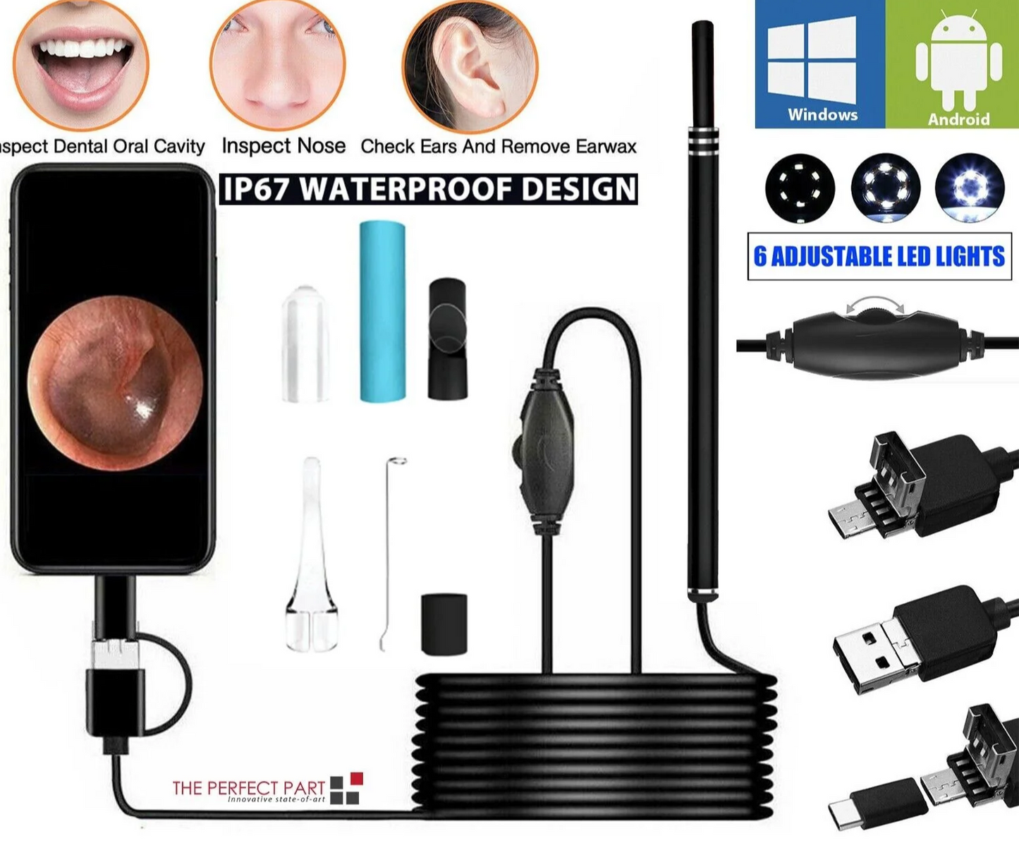 HD LED Ear Endoscope Otoscope Camera Wax Pick Cleaning Removal Kit