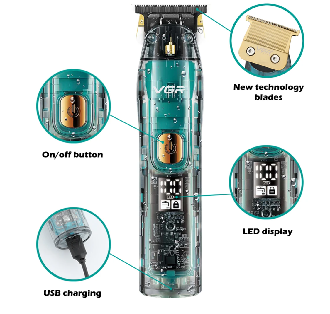 Electric Hair Trimmer Kit – Cordless Hair Cutting Machine with IPX7 Waterproof Body, LED Display & 4 Guide Combs
