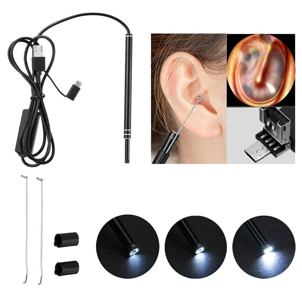 HD LED Ear Endoscope Otoscope Camera Wax Pick Cleaning Removal Kit