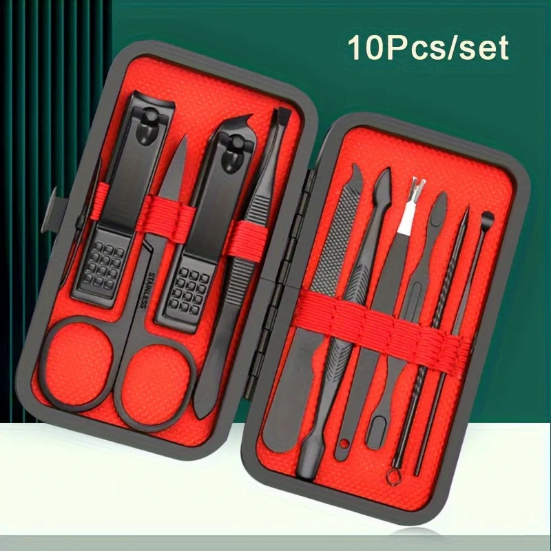 7–24 Piece Stainless Steel Manicure & Pedicure Kit – Professional Nail Grooming Set with Black Leather Travel Case