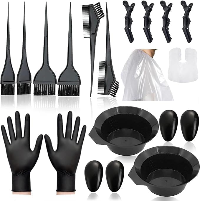 20-Piece Hair Dye Coloring Kit – Professional Hair Tinting Bowls, Brushes, Gloves & Accessories for DIY and Salon Use