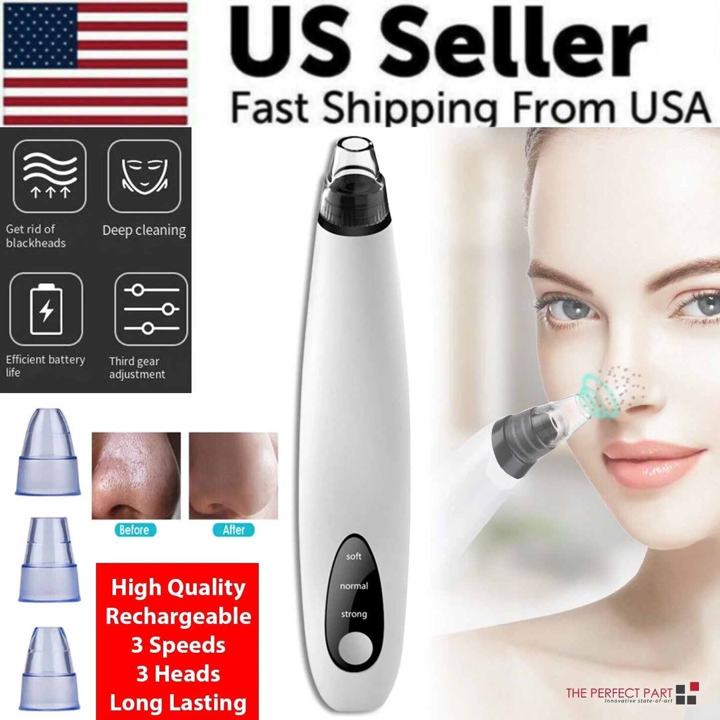 Electric Blackhead Remover Kit –Pore Vacuum Cleaner Kit with Adjustable Suction, Rechargeable Device & Interchangeable Heads for Face Skincare