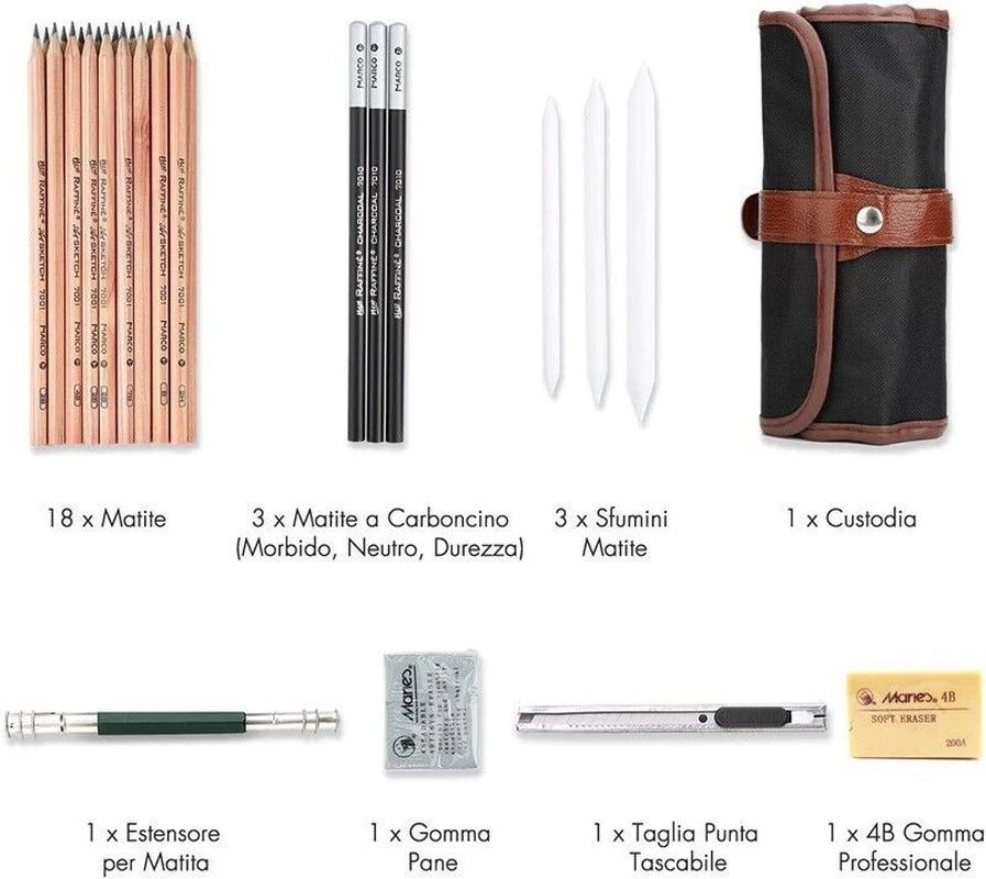 29PCS Professional Drawing Artist Kit – Pencils and Sketch Charcoal Art Tools