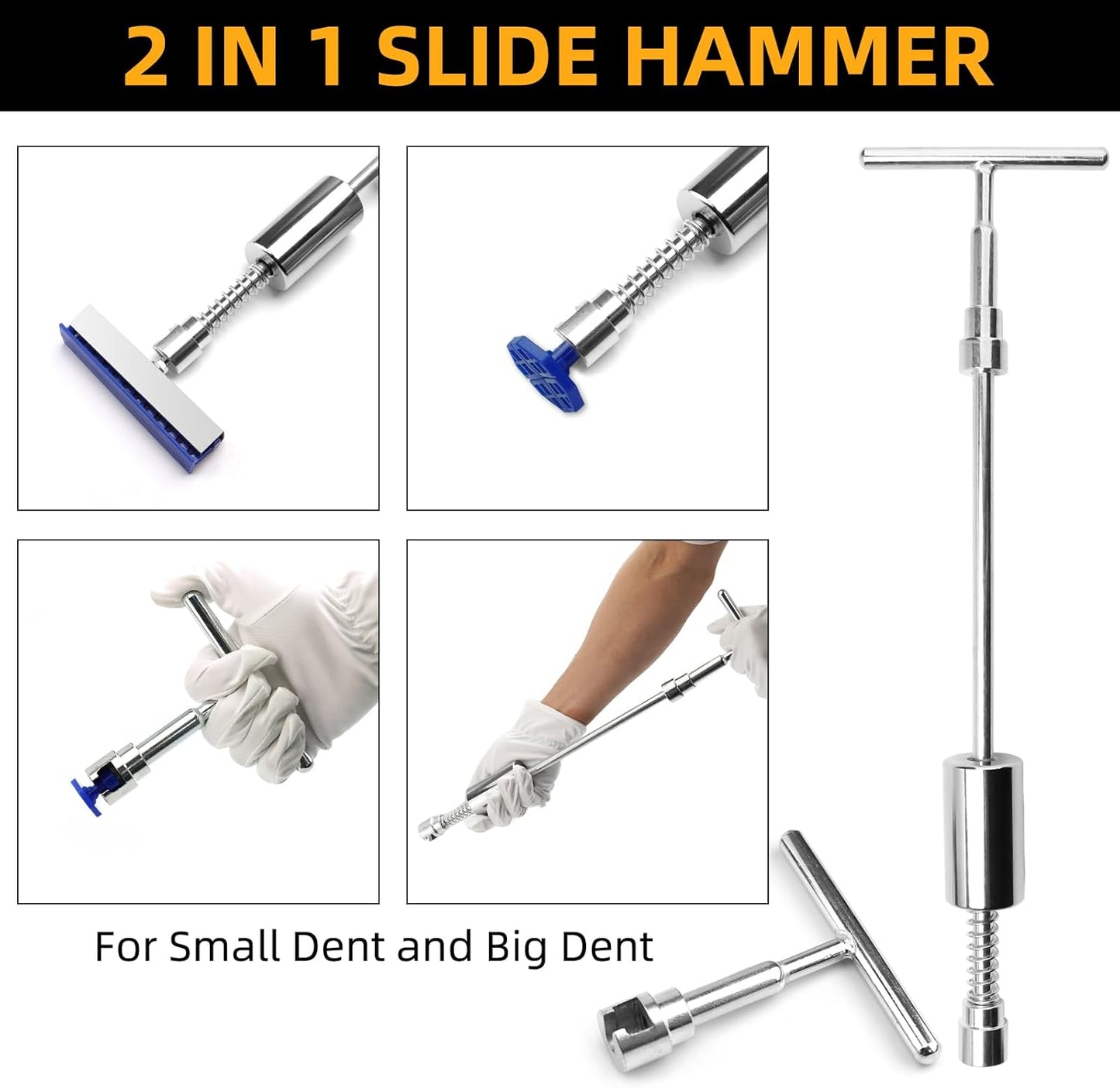 Car Dent Puller Kit – 97PCS Paintless Dent Repair Set with Golden Lifter, T-Bar & Bridge Puller for Car, SUV, RV, Truck