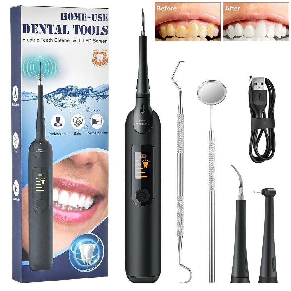 Ultrasonic Tooth Cleaner – Electric Plaque Remover with LED Display and Dental Tool Kit