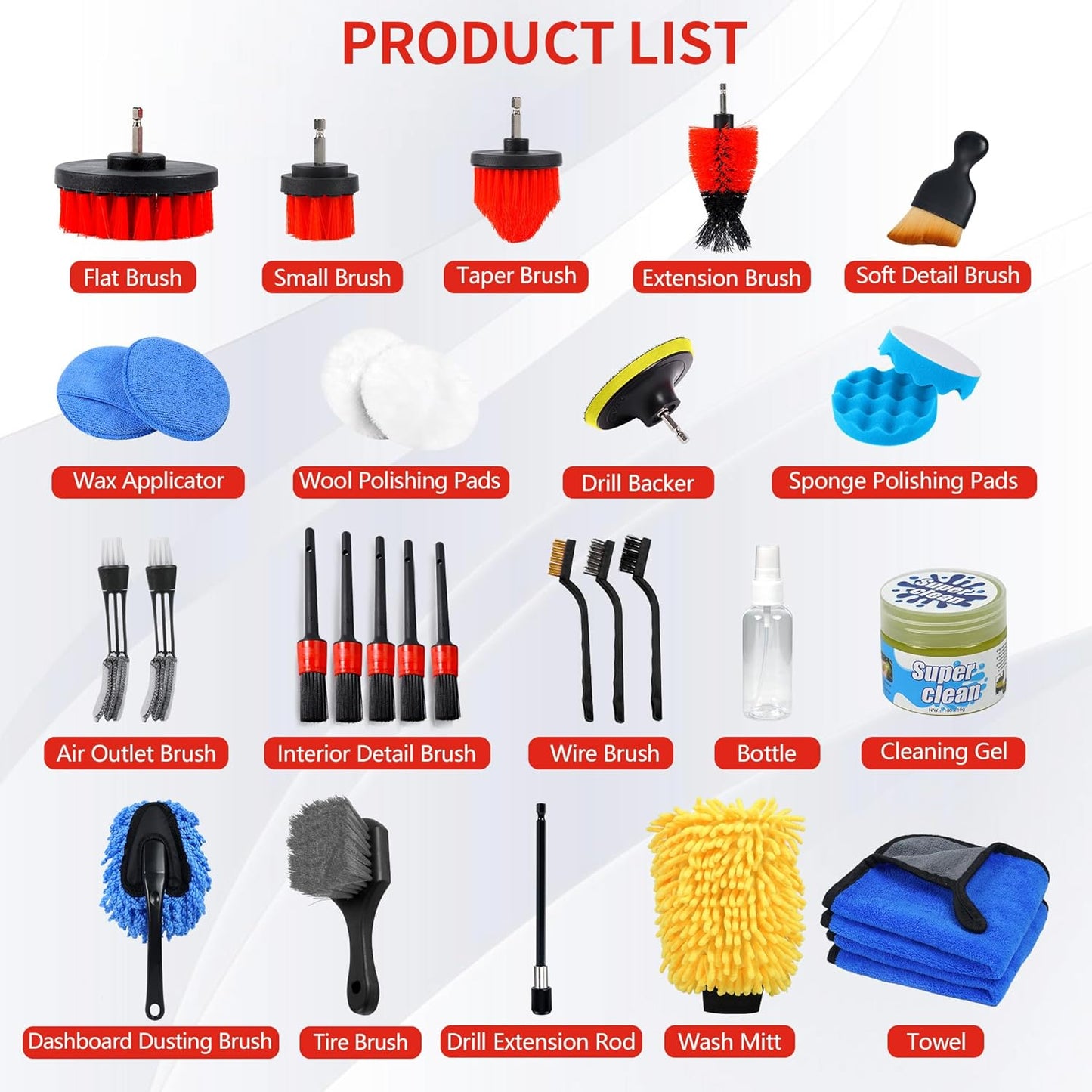30-Piece Car Detailing Brush Set – Complete Interior & Exterior Cleaning Kit with Drill Brush Attachments