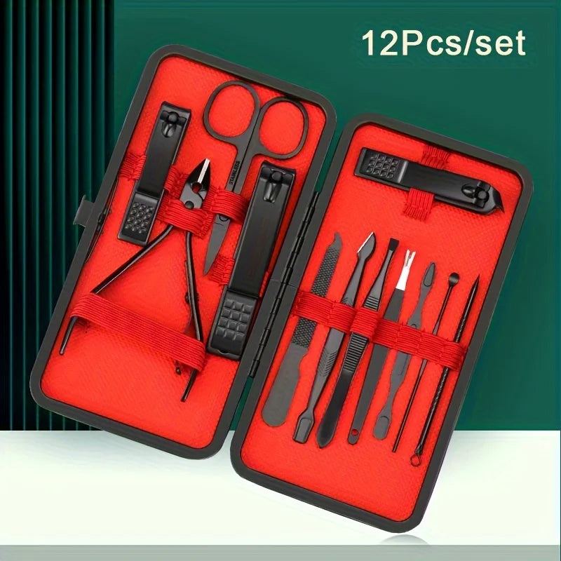 7–24 Piece Stainless Steel Manicure & Pedicure Kit – Professional Nail Grooming Set with Black Leather Travel Case