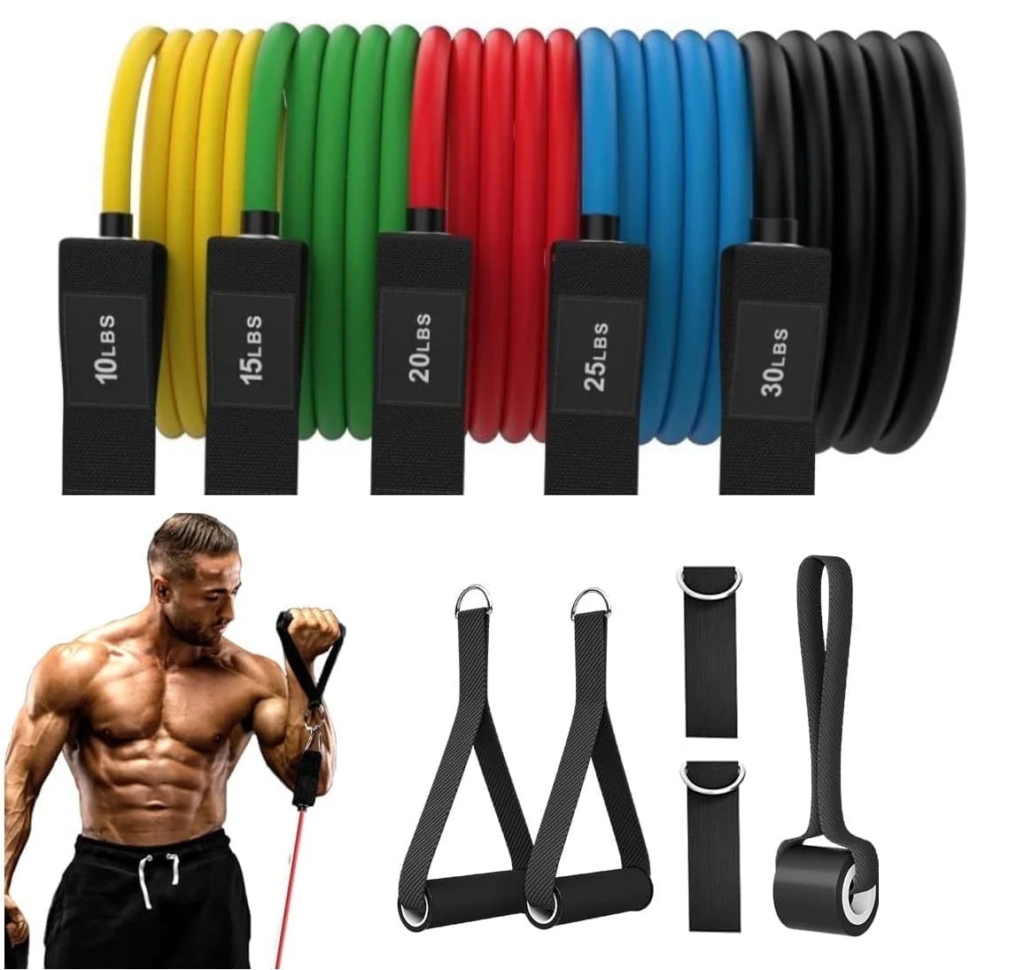 Resistance Bands Kit – 11-Piece Exercise Band Set with Handles, Door Anchor, Ankle Straps & Waterproof Carry Bag