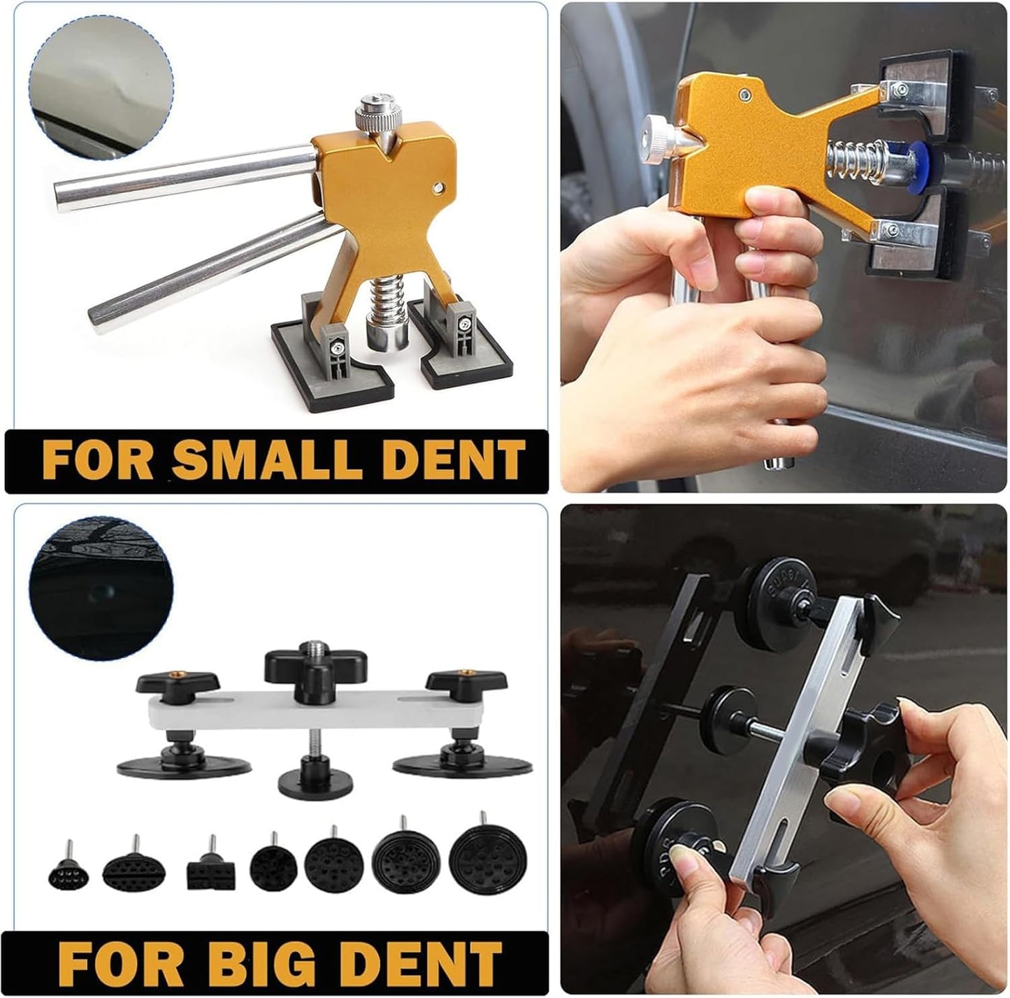 Car Dent Puller Kit – 97PCS Paintless Dent Repair Set with Golden Lifter, T-Bar & Bridge Puller for Car, SUV, RV, Truck