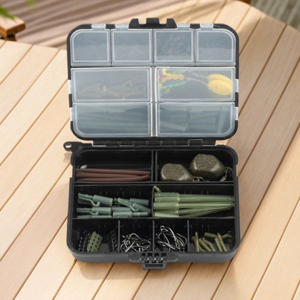 217-Piece Carp Fishing Kit – Swivels, Clips, Tail Sleeves & Terminal Tackle Set with Compact Box for Rig Setup