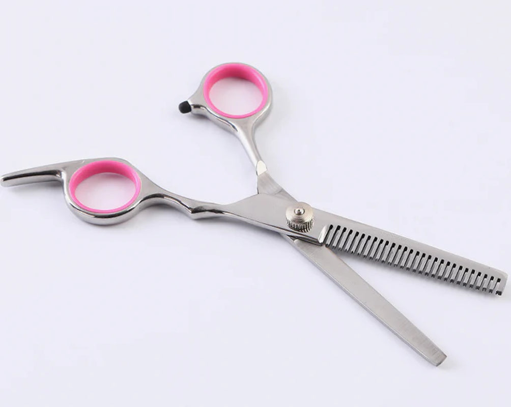 Professional Pet Grooming Scissors Kit – Straight, Curved, Thinning Shears & Comb with Case (Stainless Steel)