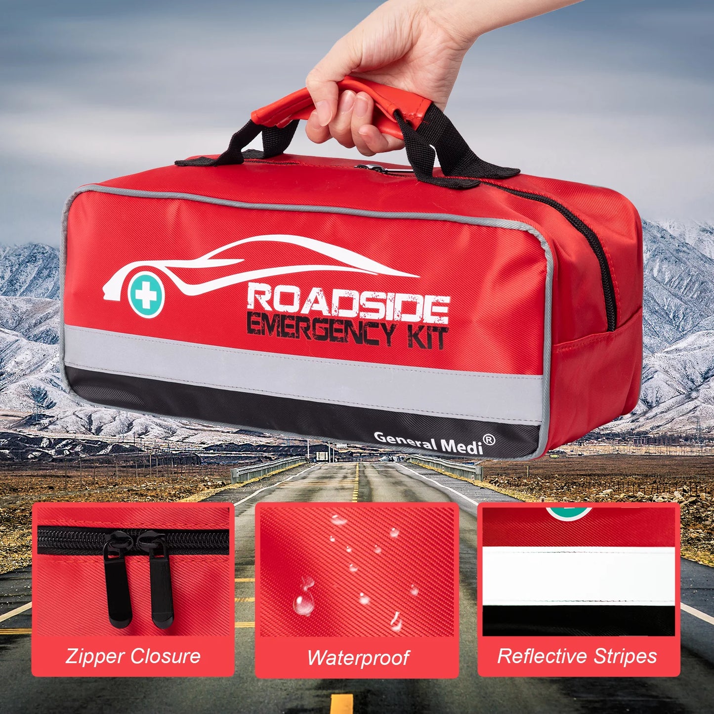 127-Piece Emergency Roadside Kit with Jumper Cables, Tow Rope, Mini First Aid Kit & Safety Tools