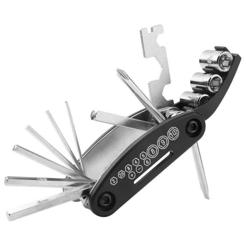 Bike Repair Tool Kit with 16-in-1 Multitool, Tire Levers, Patches & Portable Tool Bag