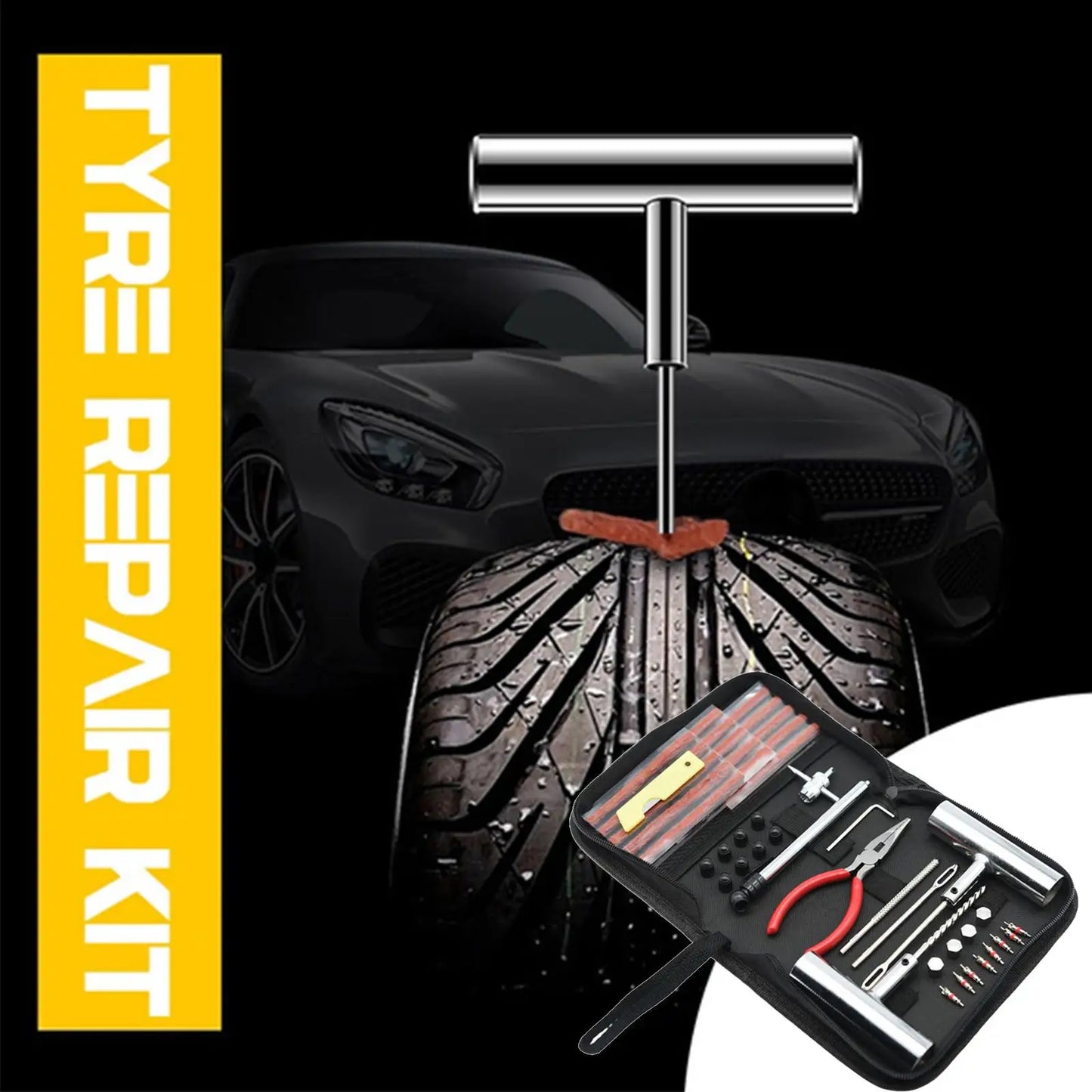 46Pcs Emergency Tire Repair Kit Car Tire Repair Tool Tire Repair Kit Auto Bike Tire Repair Puncture Plug Garage Car Accessories