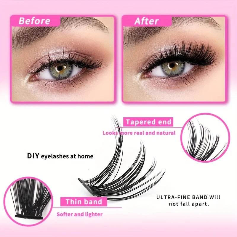 640PCS Eyelash Extension Kit – D Curl Lash Clusters (9–16mm) with Bond & Seal, Tweezers & Brushes