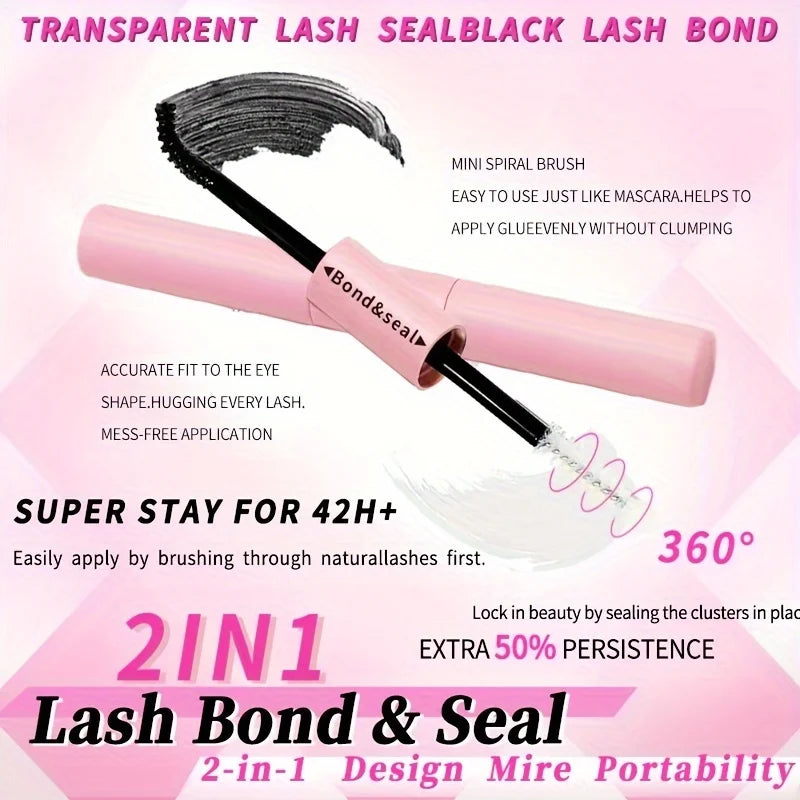 640PCS Eyelash Extension Kit – D Curl Lash Clusters (9–16mm) with Bond & Seal, Tweezers & Brushes