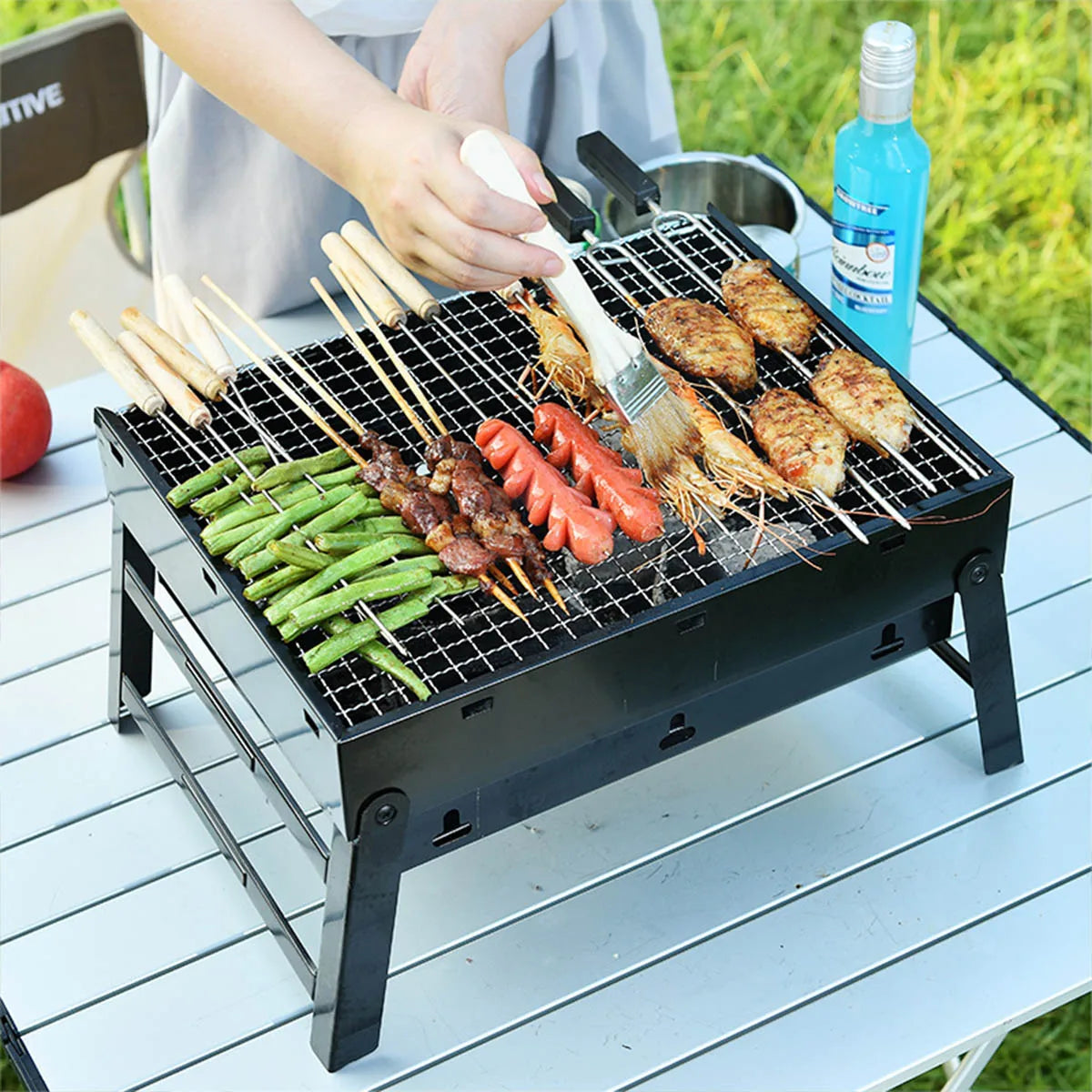 Portable Stainless Steel Charcoal BBQ Grill – Compact Mini Grill for Outdoor Cooking, Camping, Picnic, or Beach