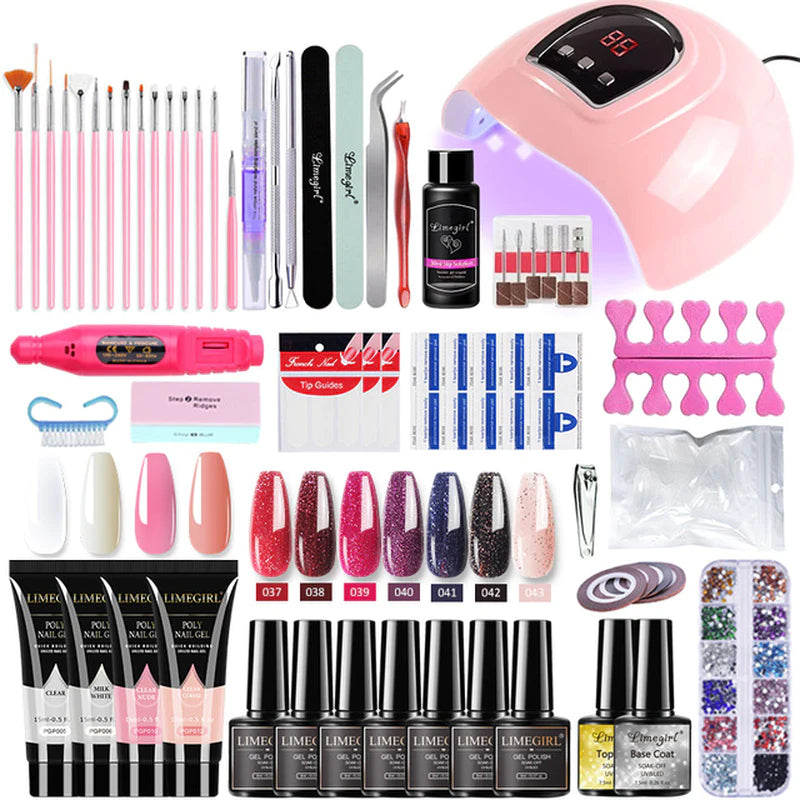 Nail Extension Kit – Complete Poly Gel Nail Kit with LED Lamp, Nail Drill, Gel Polish & Art Tools for DIY Manicure
