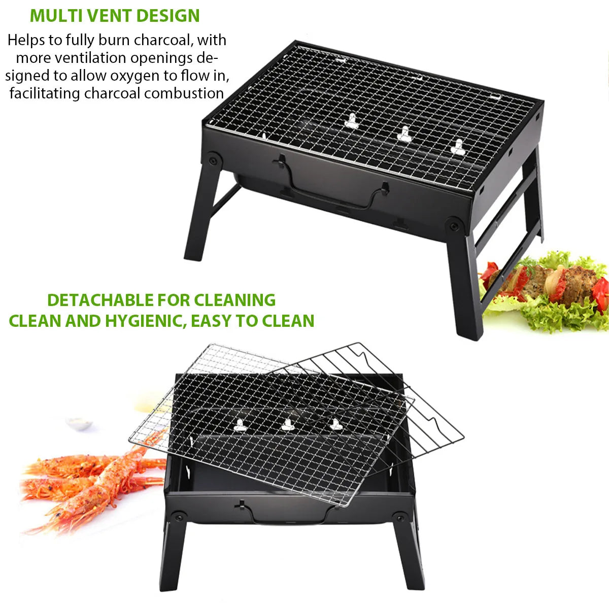 Portable Stainless Steel Charcoal BBQ Grill – Compact Mini Grill for Outdoor Cooking, Camping, Picnic, or Beach