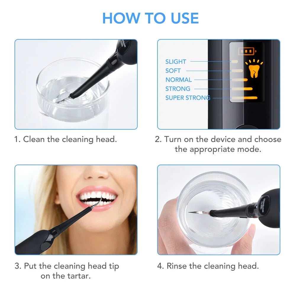 Ultrasonic Tooth Cleaner – Electric Plaque Remover with LED Display and Dental Tool Kit