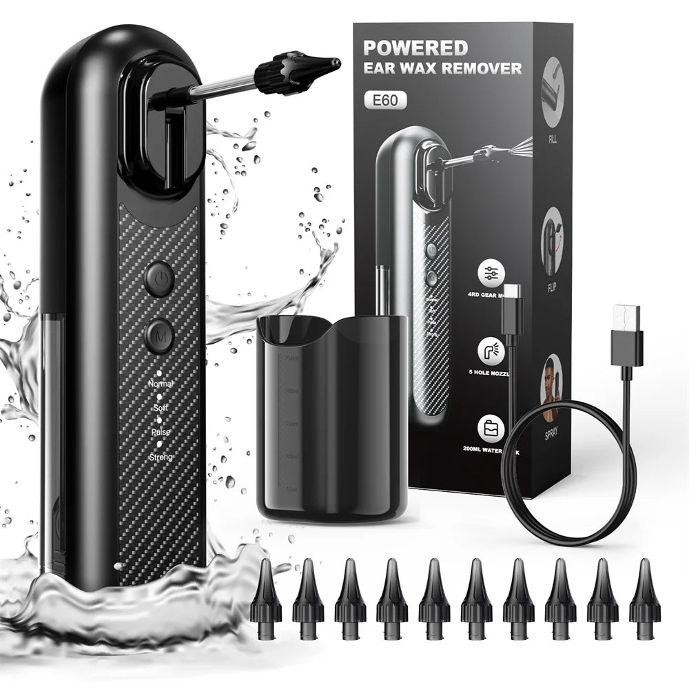 Electric Ear Wax Removal Kit – Water-Powered Ear Cleaning Tool with Irrigation Flusher, 10 Tips, and 4 Pressure Settings