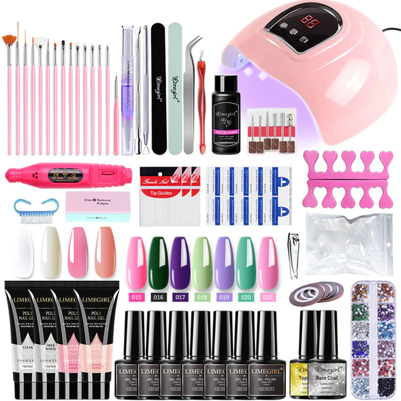 Nail Extension Kit – Complete Poly Gel Nail Kit with LED Lamp, Nail Drill, Gel Polish & Art Tools for DIY Manicure