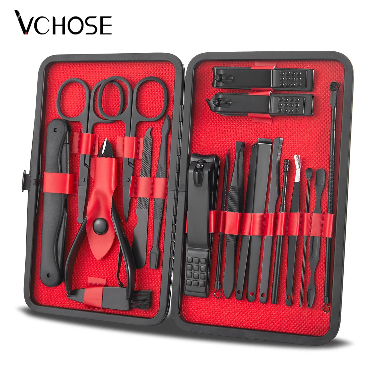 7–24 Piece Stainless Steel Manicure & Pedicure Kit – Professional Nail Grooming Set with Black Leather Travel Case
