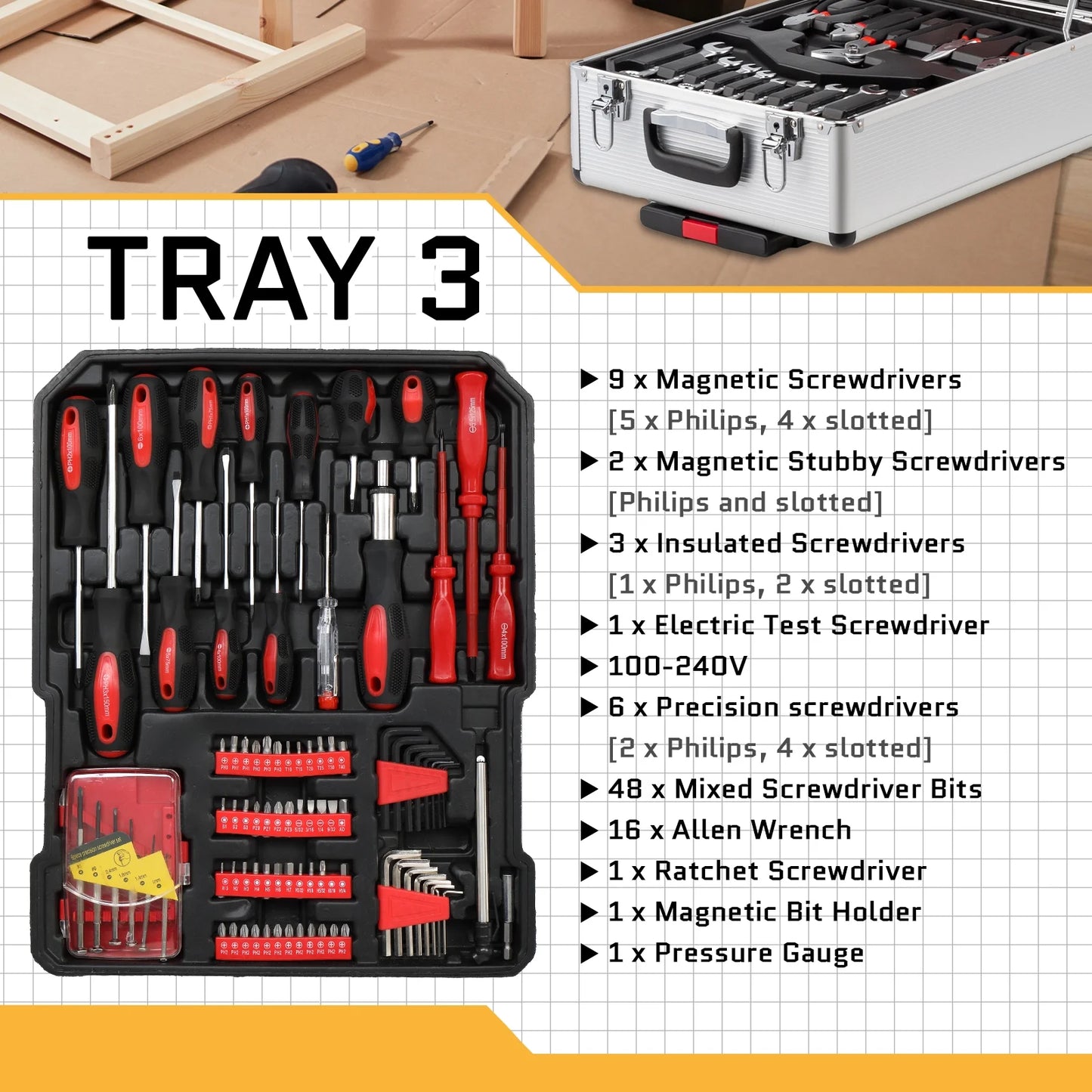 799-Piece Household & Mechanics Tool Set with Rolling Trolley Case – Silver