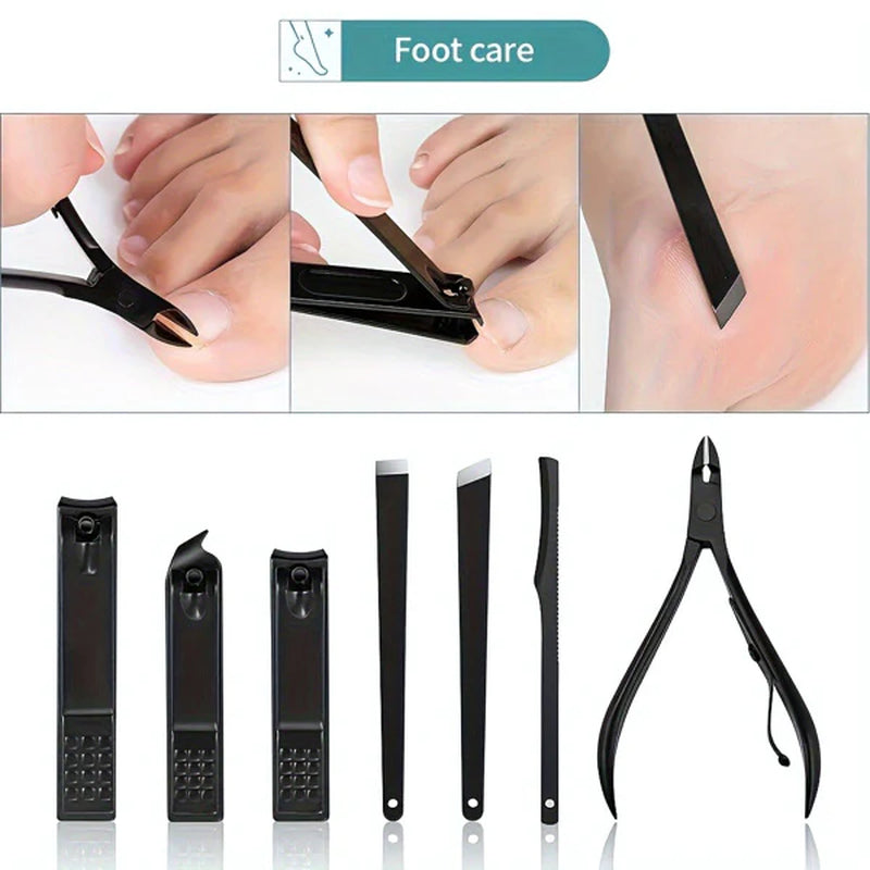 10-Piece Nail Care Kit – Black Nail Clippers and Cuticle Nippers with Travel Case