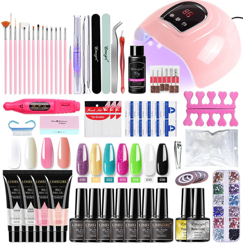 Nail Extension Kit – Complete Poly Gel Nail Kit with LED Lamp, Nail Drill, Gel Polish & Art Tools for DIY Manicure