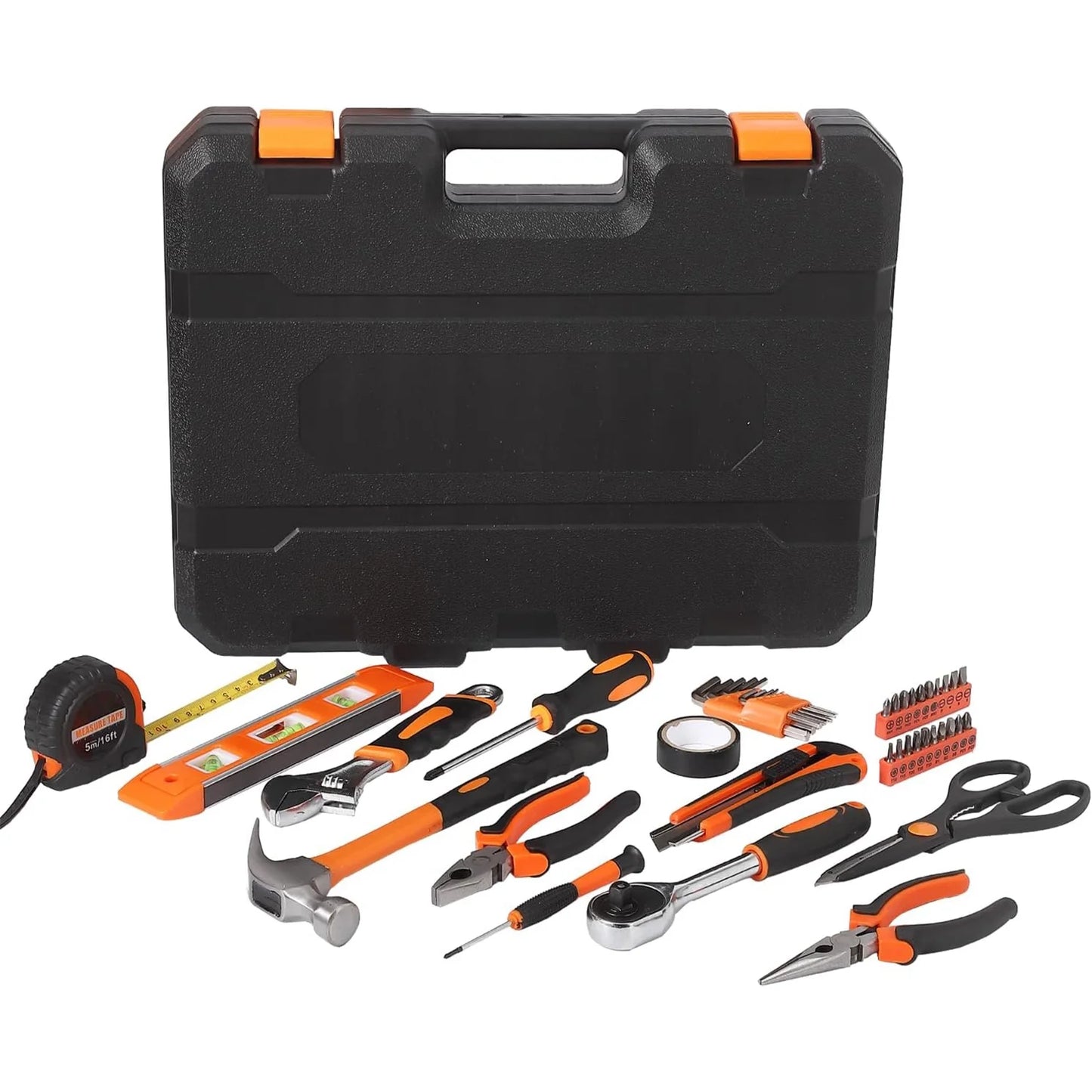 247-Piece Household Hand Tool Kit – General Home and Auto Repair Set with Portable Storage Case (Black + Orange)
