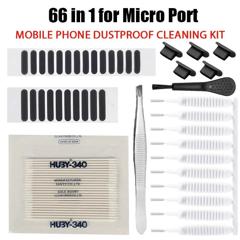66-Piece Mobile Phone Speaker and Charging Port Cleaning Kit – Dust Plug & Earphone Cleaner Set with Brushes