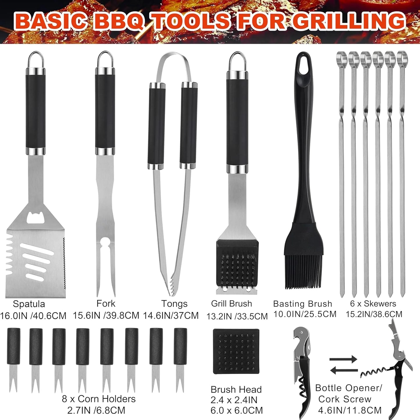 22-Piece Stainless Steel BBQ Grill Tool Set for Outdoor Camping