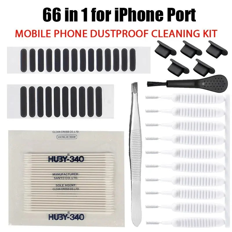 66-Piece Mobile Phone Speaker and Charging Port Cleaning Kit – Dust Plug & Earphone Cleaner Set with Brushes