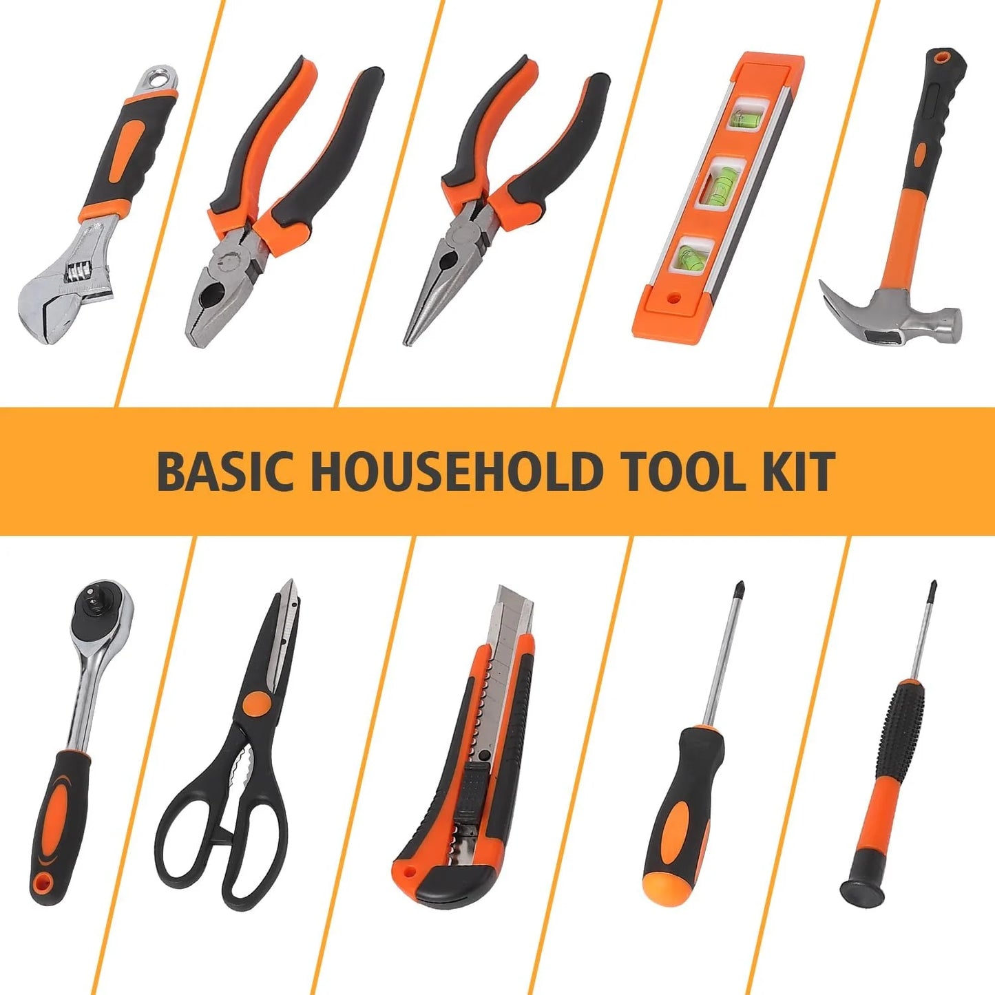 247-Piece Household Hand Tool Kit – General Home and Auto Repair Set with Portable Storage Case (Black + Orange)