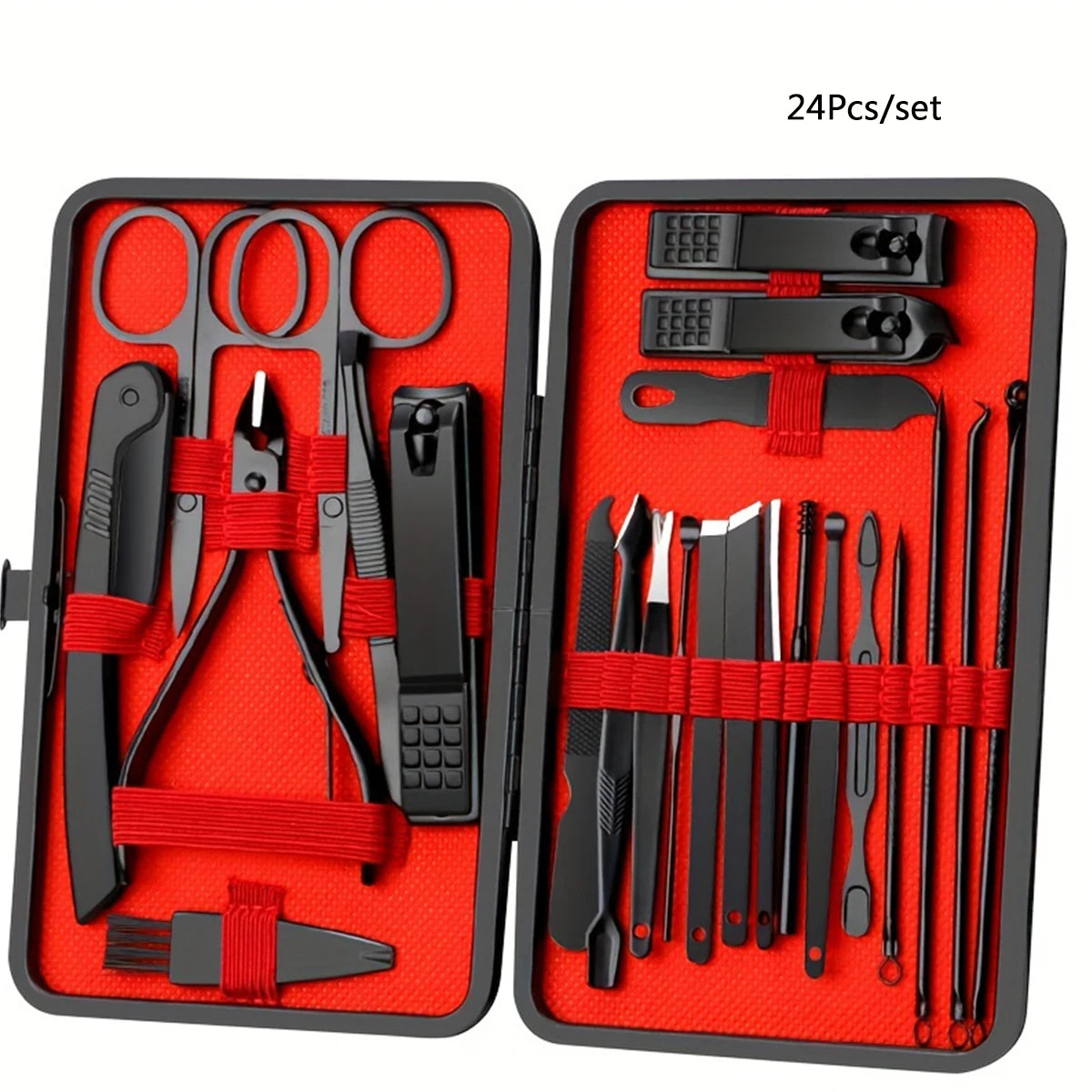 7–24 Piece Stainless Steel Manicure & Pedicure Kit – Professional Nail Grooming Set with Black Leather Travel Case