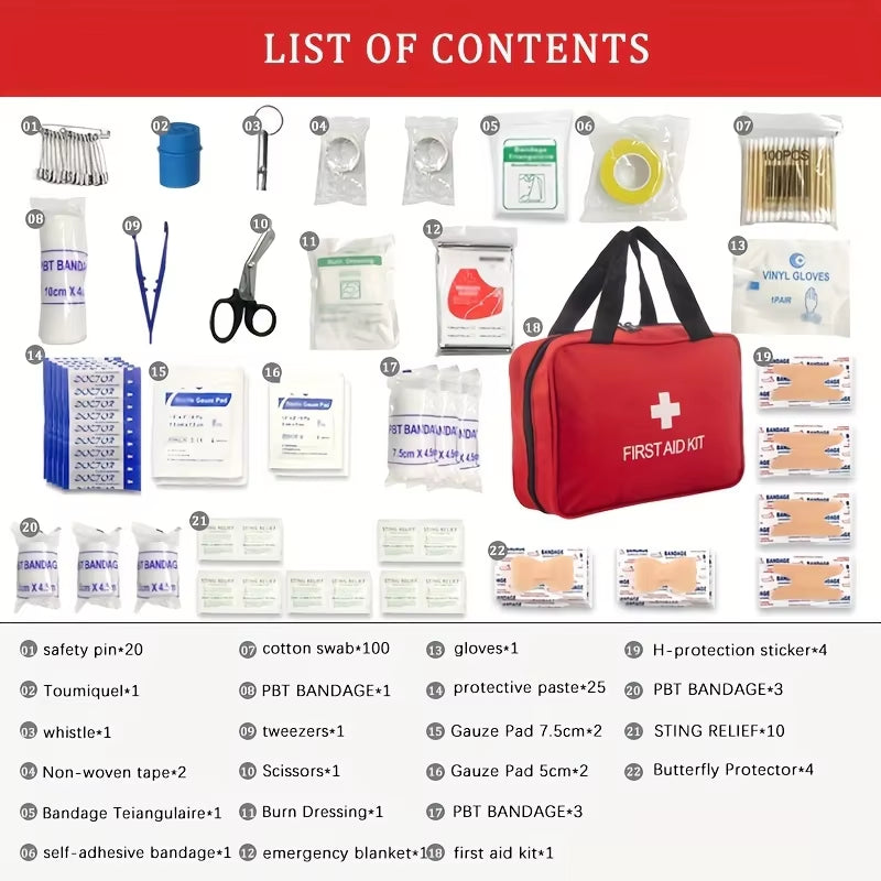 Portable Emergency First Aid Kit – Multi-Purpose Medical Supplies for Outdoor Use, Hunting, Hiking, and Camping