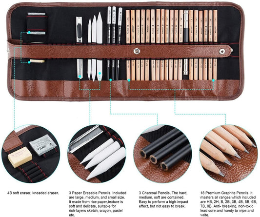 29PCS Professional Drawing Artist Kit – Pencils and Sketch Charcoal Art Tools