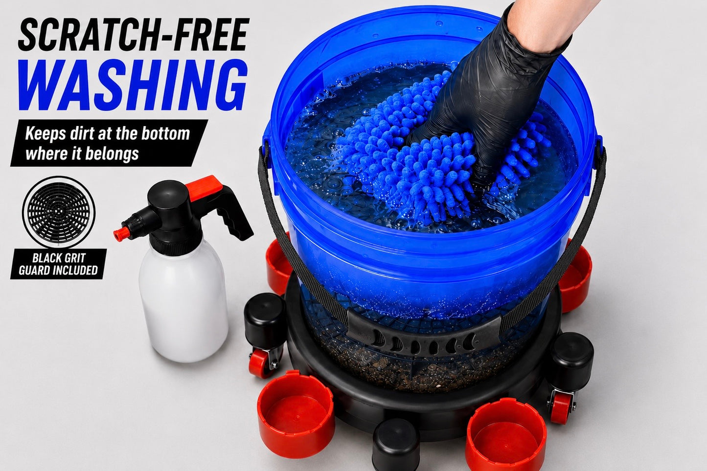 D.I.Y. (Detail It Yourself) Car Wash Kit with rolling dolly and grit guard