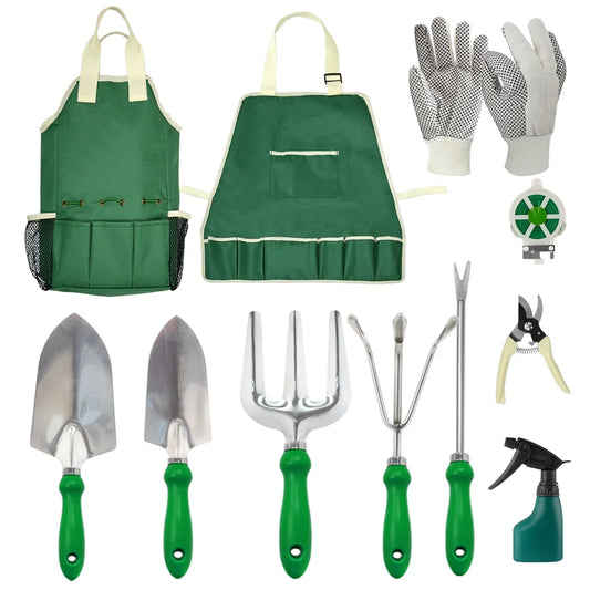 11-Piece Garden Tool Set with Tote Bag and Gardening Apron – Stainless Steel Hand Tools