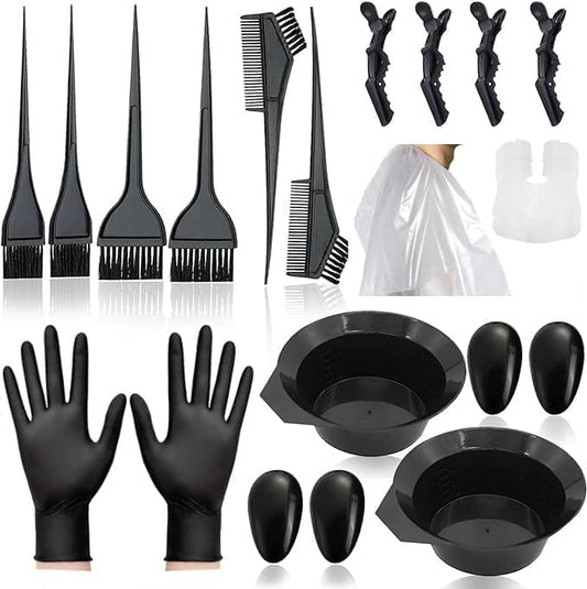20-Piece Hair Dye Coloring Kit – Professional Hair Tinting Bowls, Brushes, Gloves & Accessories for DIY and Salon Use