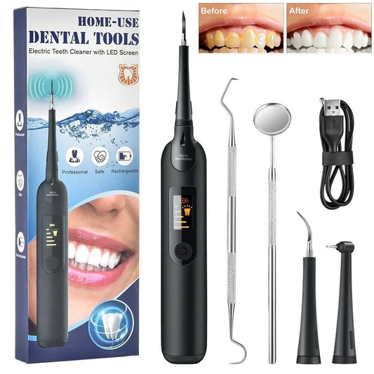 Ultrasonic Tooth Cleaner – Electric Plaque Remover with LED Display and Dental Tool Kit