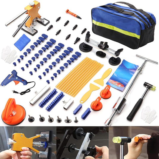 Car Dent Puller Kit – 97PCS Paintless Dent Repair Set with Golden Lifter, T-Bar & Bridge Puller for Car, SUV, RV, Truck