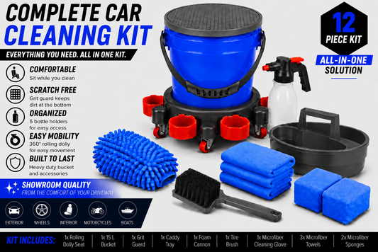 D.I.Y. (Detail It Yourself) Car Wash Kit with rolling dolly and grit guard