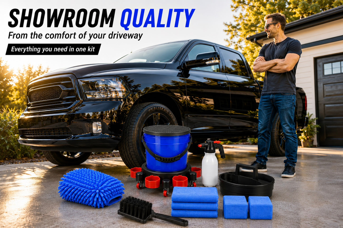 D.I.Y. (Detail It Yourself) Car Wash Kit with rolling dolly and grit guard